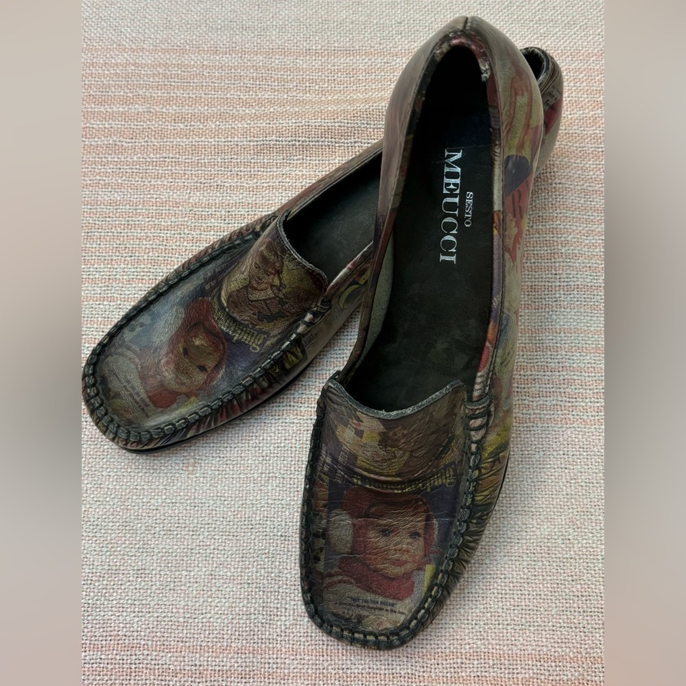 Sesto Meucci Vintage Collage Print Leather Loafers Made In Italy 9.5 - Picture 6 of 6